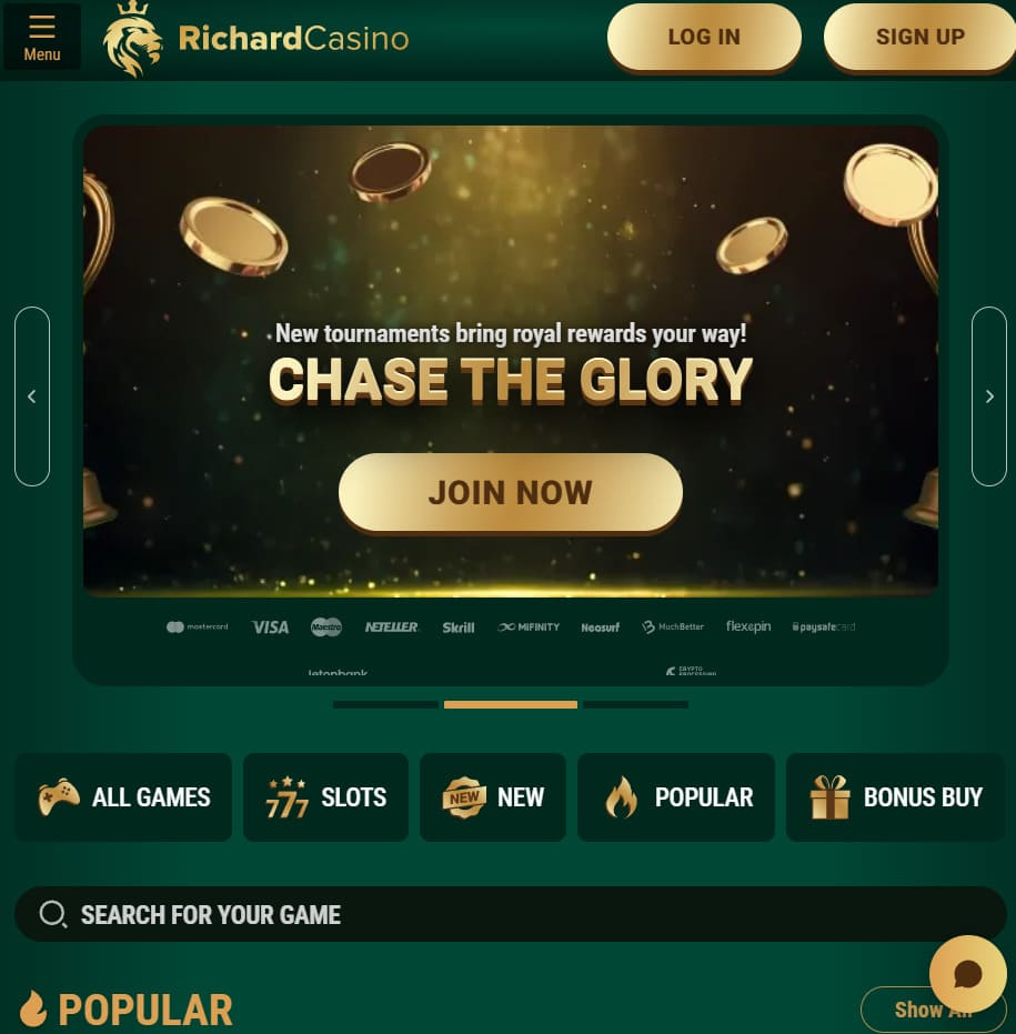 Richard Casino mobile app homepage